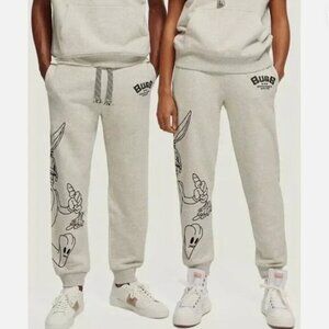 Scotch & Soda x Looney Tunes Sweatpants Size XXL Gray Embroidered Organic Cotton